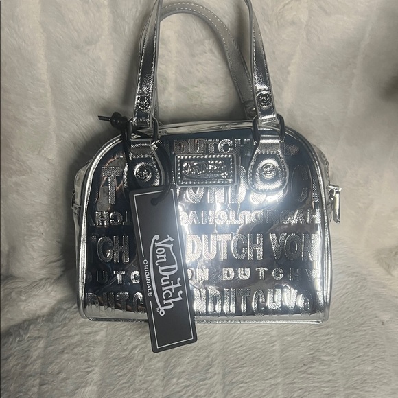 Von Dutch Metallic Silver Satchel - Picture 1 of 3